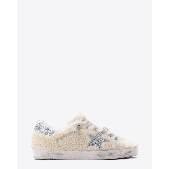 Golden Goose Woman Pré-Collection Sneakers Superstar - Cream Shearling - Silver Glitter Star  