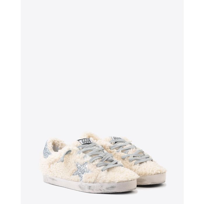 Golden Goose Woman Pré-Collection Sneakers Superstar - Cream Shearling - Silver Glitter Star  