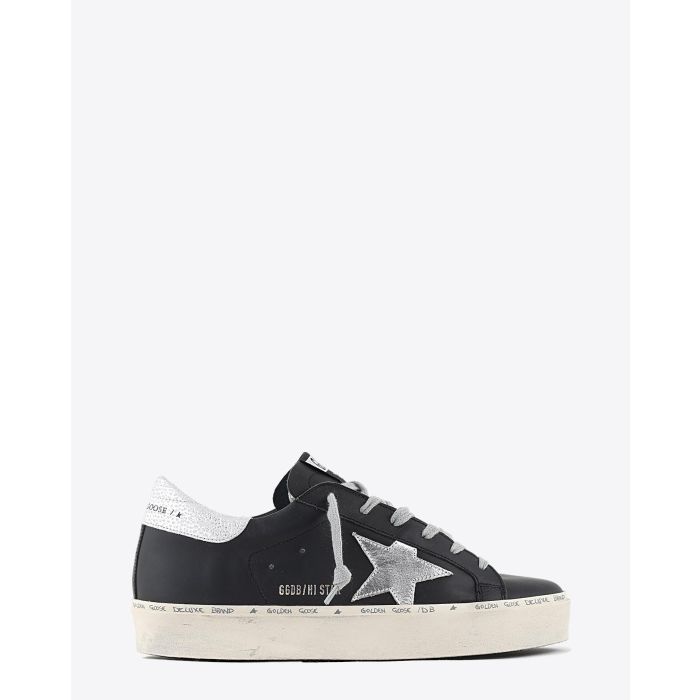Golden Goose Woman Pré-Collection Sneakers compensées Hi Star cuir noir étoile argent   