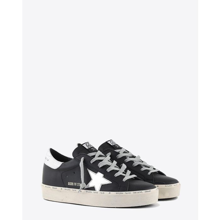 Golden Goose Woman Pré-Collection Sneakers compensées Hi Star cuir noir étoile argent   