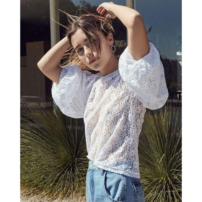 Ragdoll LA Lace Puff Sleeve Top - White   
