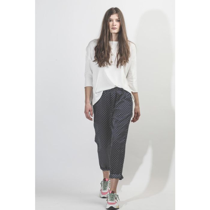 Raquel Allegra Ankle Pant - Navy Mint Polka Dot  