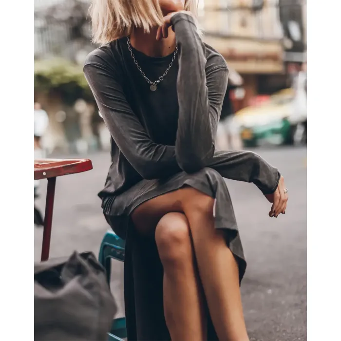 Robe longue manches longues Mikuta anthracite. 