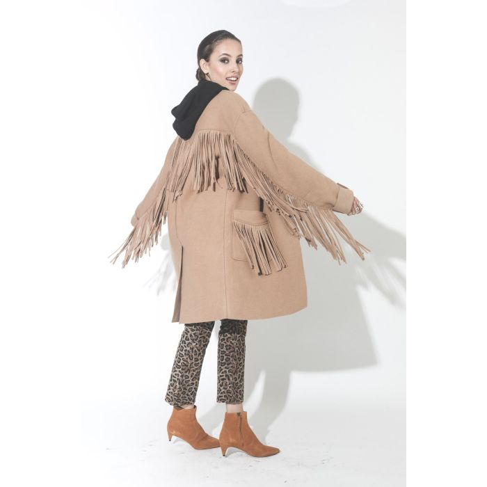 R13 Fringe Raw Cut Coat - Camel