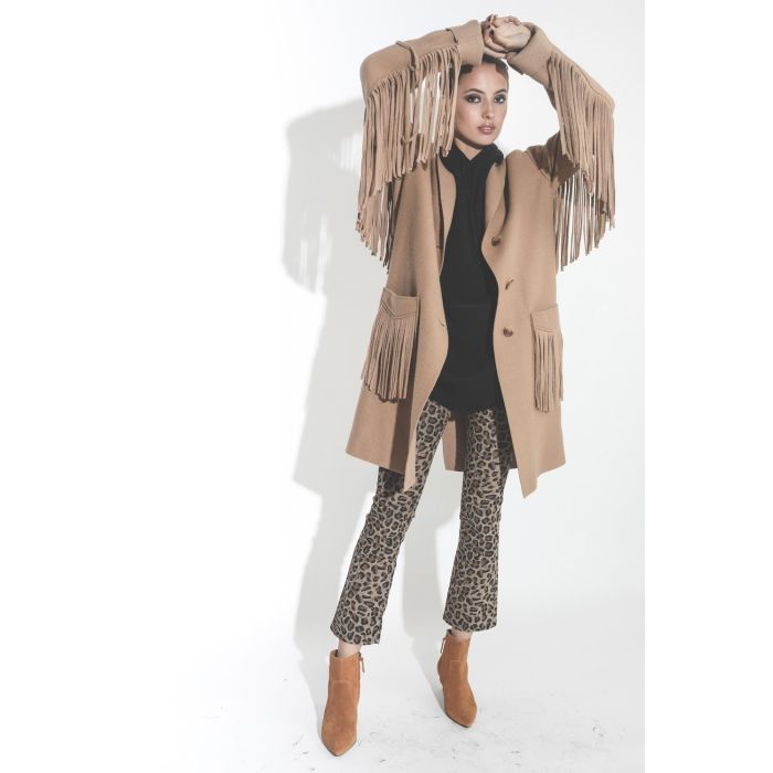 R13 Fringe Raw Cut Coat - Camel