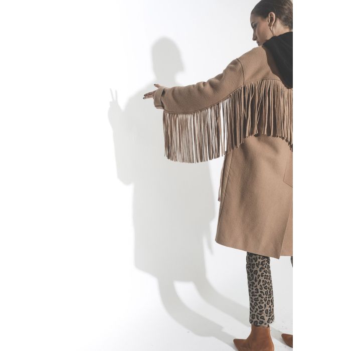 R13 Fringe Raw Cut Coat - Camel
