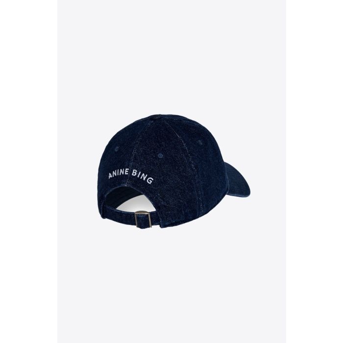 Casquette Jeremy Baseball Anine Bing en denim bleu foncé logo brodé blanc « ANINE BING » vue de dos.