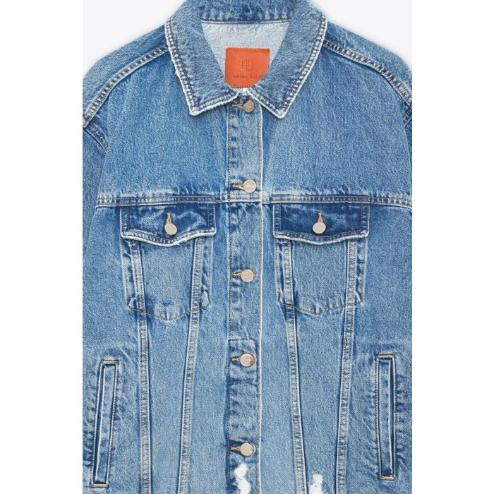 Veste Rory Anine Bing en denim bleu clair « Vintage Blue ». Détail du col.