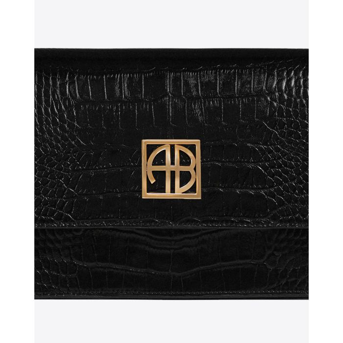 Sac Elly Kate Moss Anine Bing en cuir croco noir. Vue face. 