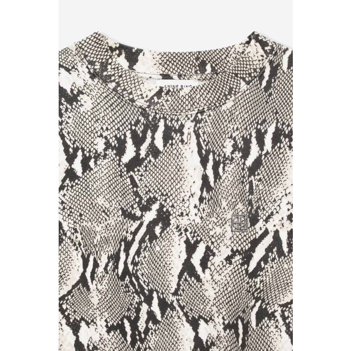 Sweatshirt Miles Anine Bing en coton imprimé python. Détail de l'imprimé Python et du logo brodé AB.