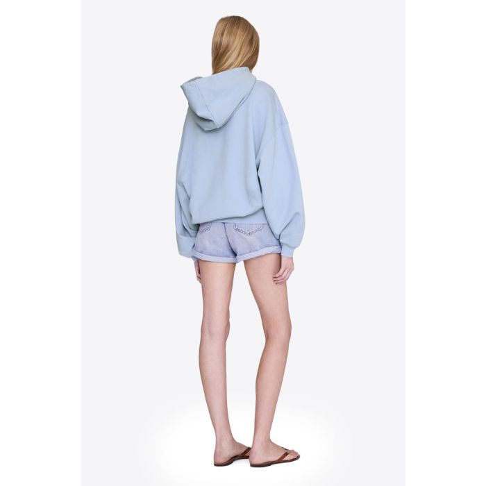 Sweat-shirt à capuche Harvey Letterman Anine Bing en coton bleu clair logo « AB » en chenille ton sur ton porté de dos.
