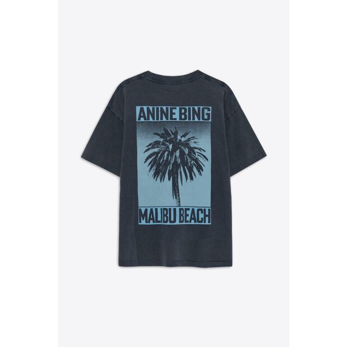 Tee-shirt Cade Palm Anine Bing en coton noir délavé, sérigraphie palmier « ANINE BING MALIBU BEACH » vue de dos.