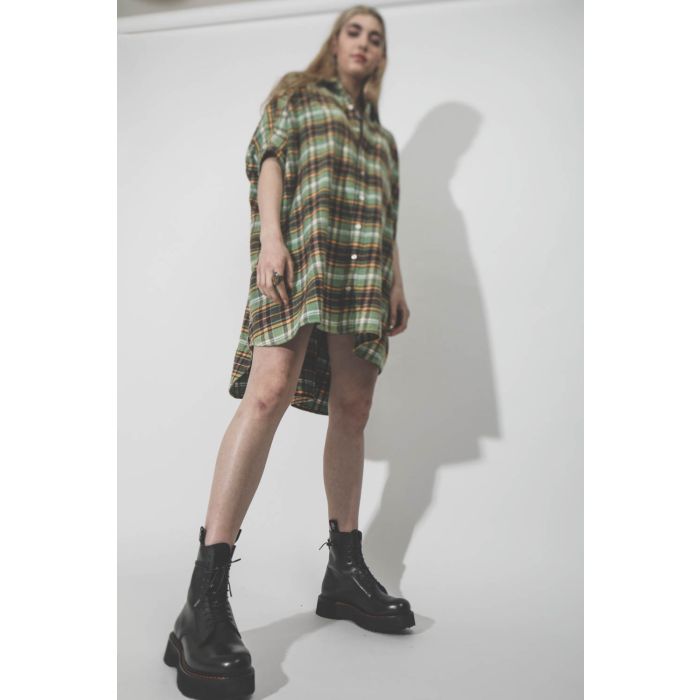 Robe à carreaux Plaid Oversized Boxy shirtdress green plaid R13. 