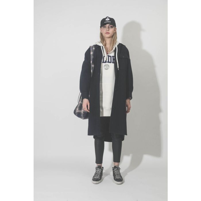 Manteau Fontia marine Isabel Marant Etoile. Porté face.