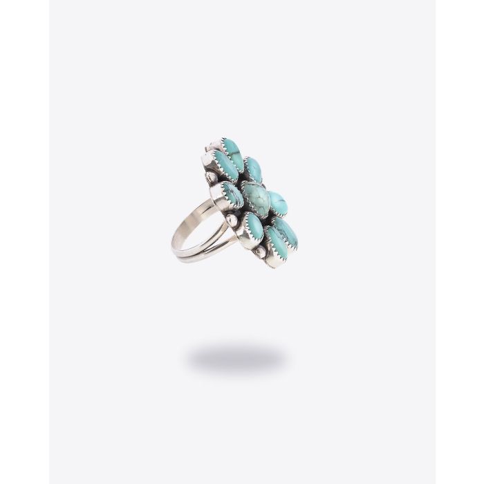 Bague ML Perry Harpo en forme de fleur avec pierres turquoises. 