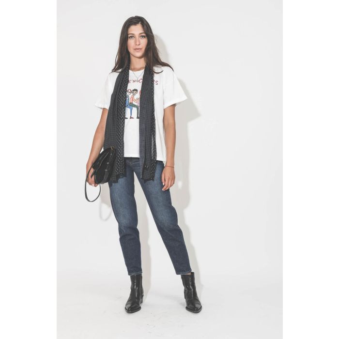Boots santiags en cuir noir Debbie Golden Goose femme. Porté avec un jean bleu.