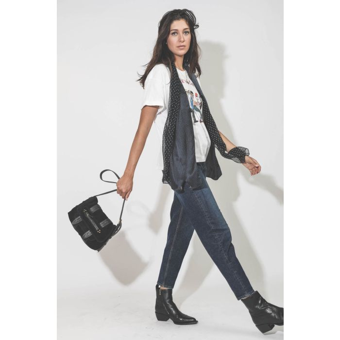 Boots santiags en cuir noir Debbie Golden Goose femme. Porté de profil.