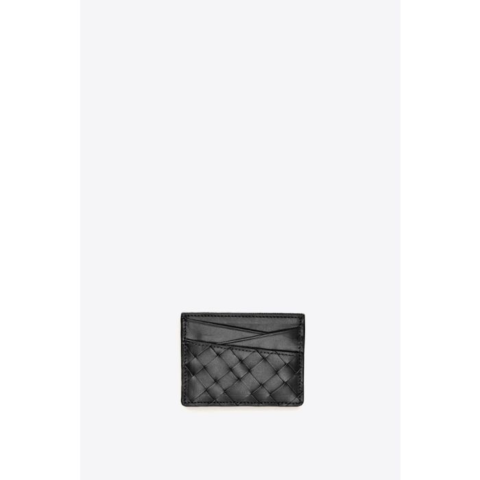Porte-cartes Boba Cala Jade en cuir tressé noir.