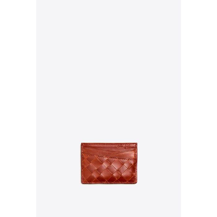 Porte-cartes Boba Cala Jade en cuir tressé Nutmeg (noisette). 