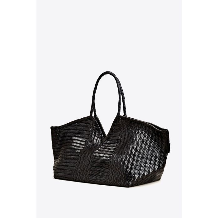Sac cabas Humi XL Cala Jade en cuir tressé noir. Vue de profil.