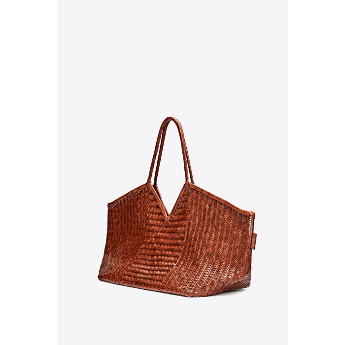 Sac cabas Humi XL Cala Jade en cuir tressé Nutmeg (noisette). Vue de profil.