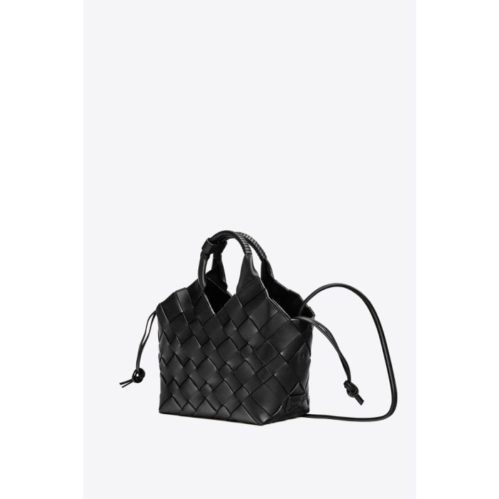 Sac Misu Large Cala Jade en cuir tressé noir. Vue de profil.