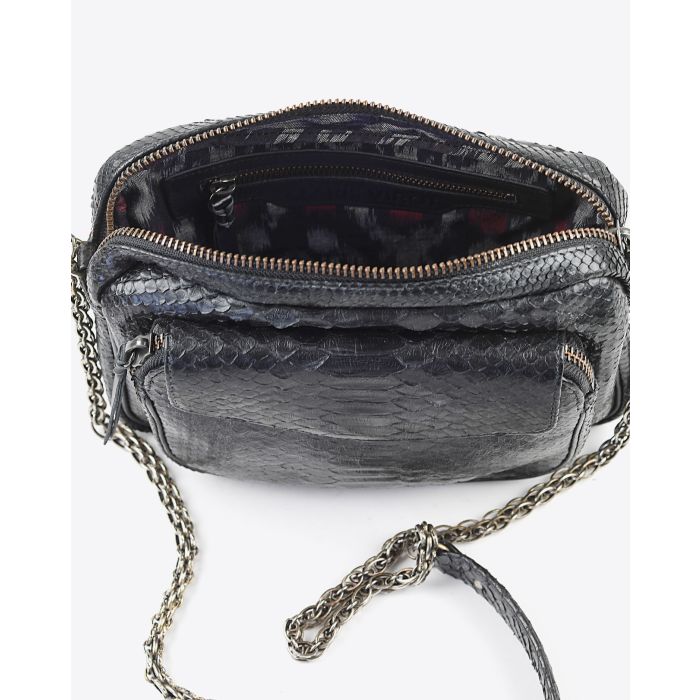 Claris Virot Sac Python Charly Noir Chaine Argent  