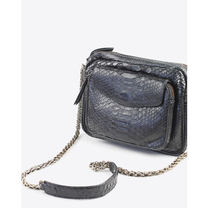 Claris Virot Sac Python Charly Noir Chaine Argent  