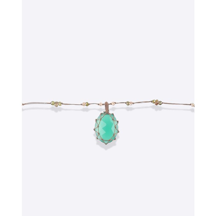Collier Court Tibétain Onyx Green Sharing bijoux. Détail pierre.