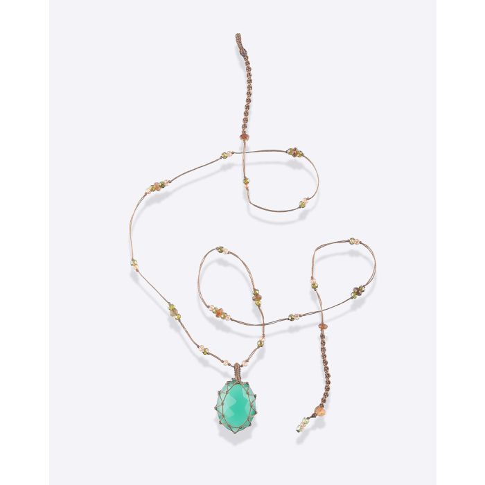 Collier Court Tibétain Onyx Green Sharing bijoux. Pièce unique.