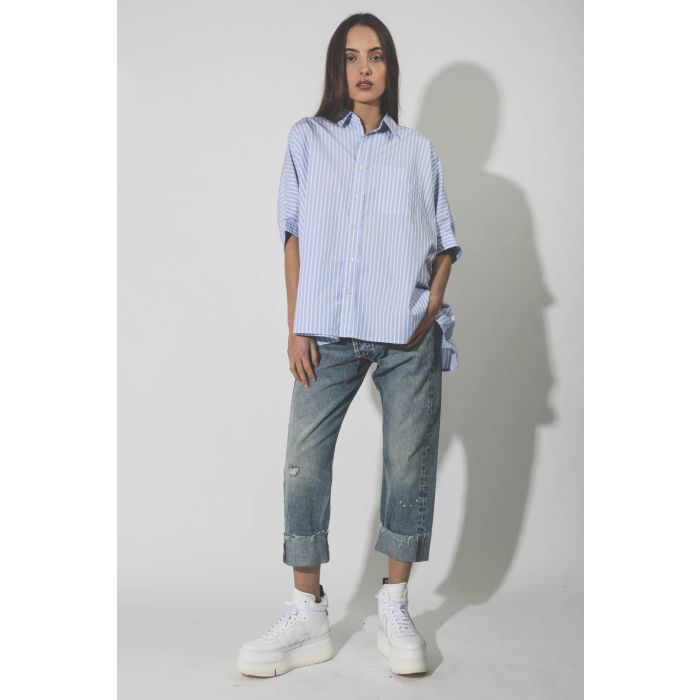 Oversized Boxy Button Up Shirt - Light Blue Wide