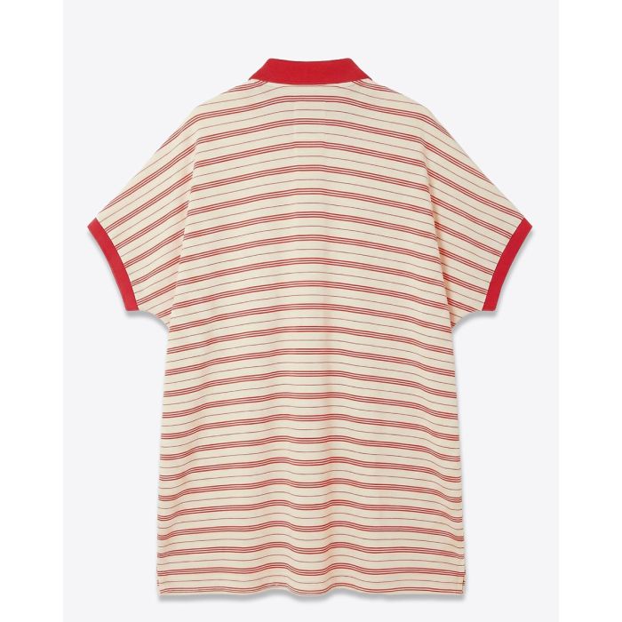 Robe polo oversize Denimist en jersey de coton rayé blanc et rouge, vue de dos.