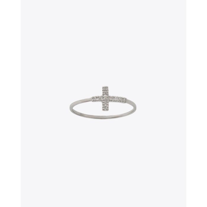 Bague croix en or blanc 18 carats et diamants Feidt Paris. 