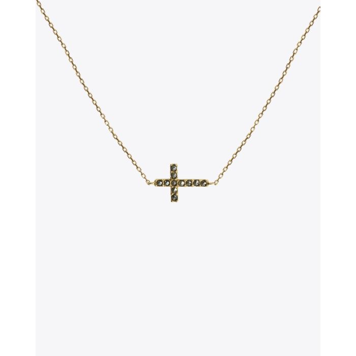 Feidt Collier Croix Antik Saphirs Grey - Or Jaune 9k 