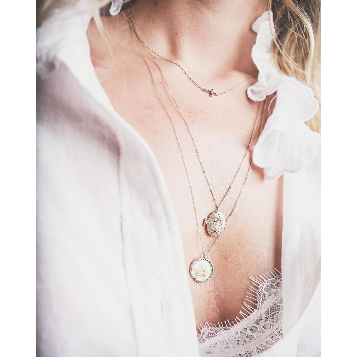 Feidt Collier Croix Antik Saphirs Grey - Or Jaune 9k