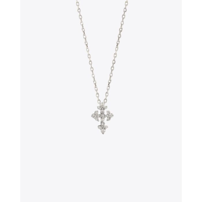 Feidt Collier Croix Lys - Or blanc 18k et diamants