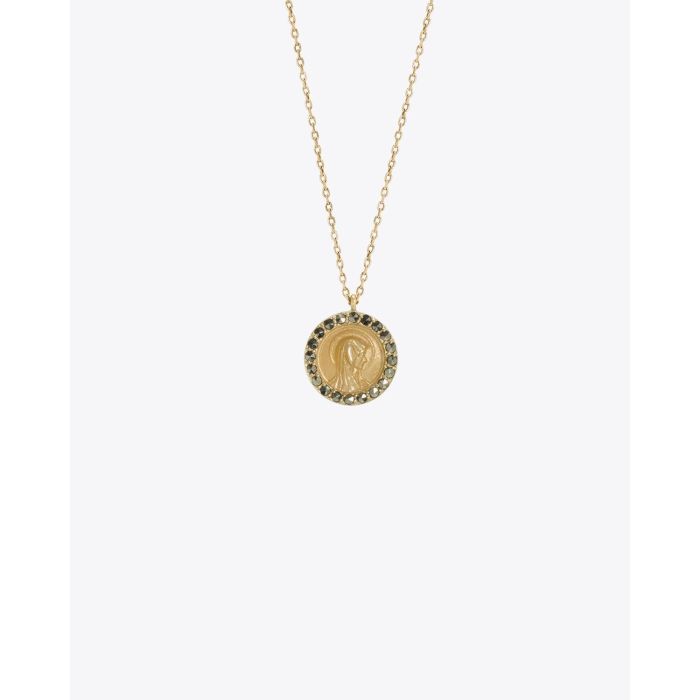 Feidt Collier Madone médaille ronde 10 mm Or jaune 9k & Saphirs Grey