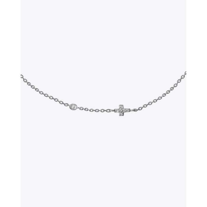 Feidt Collier mini Croix + Diamant In the moon for love - Or blanc 18k