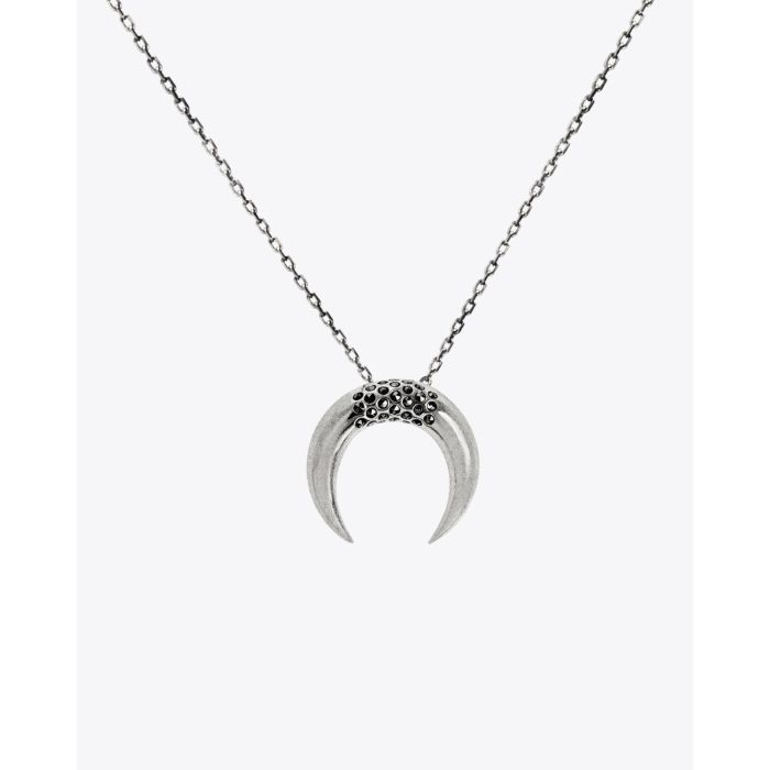 Feidt Collier Petite Corne Lune Or Blanc 9K & Saphirs Gris 