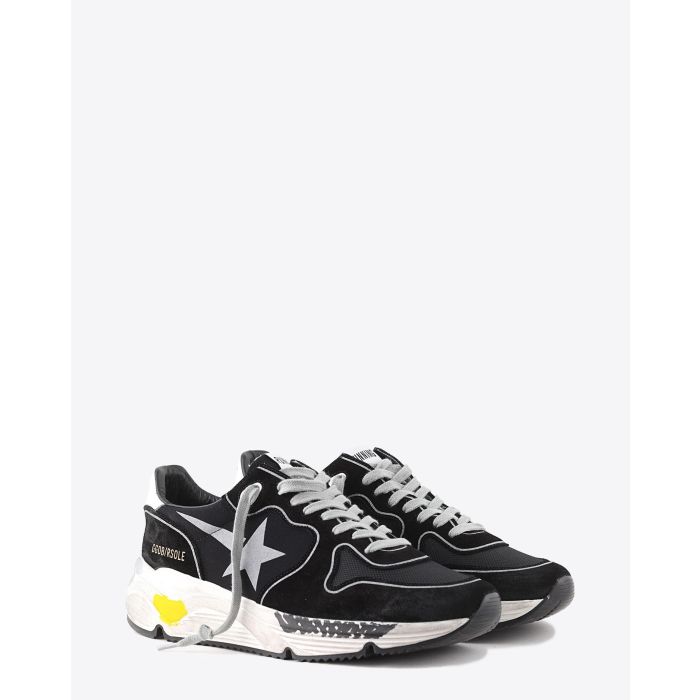 Golden Goose Men Permanent Sneakers Running Sole Black Lycra Silver Star 90178. Face.