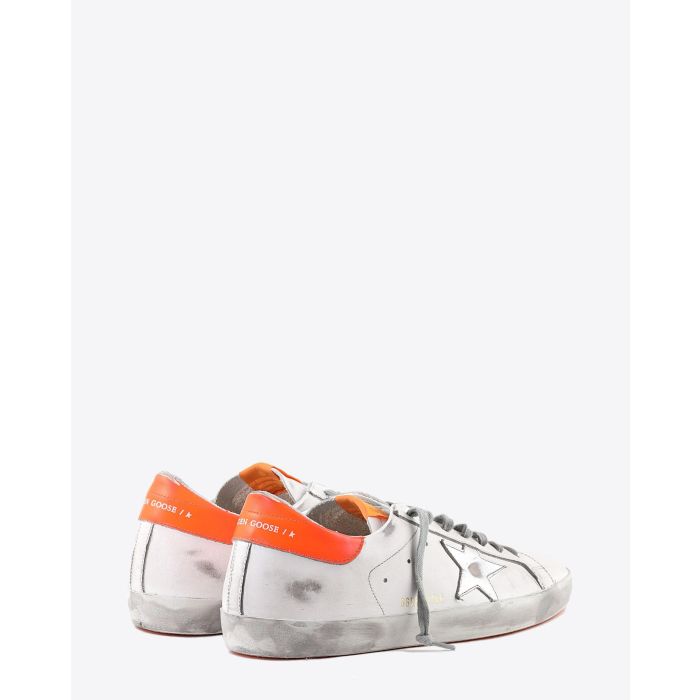 Golden Goose Homme Sneakers Superstar - White Leather - Metallic Silver Star - Orange Fluo