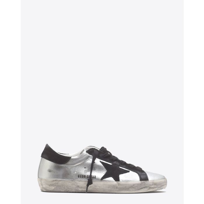 Golden Goose Woman Permanent Sneakers Superstar - Silver Black leather 