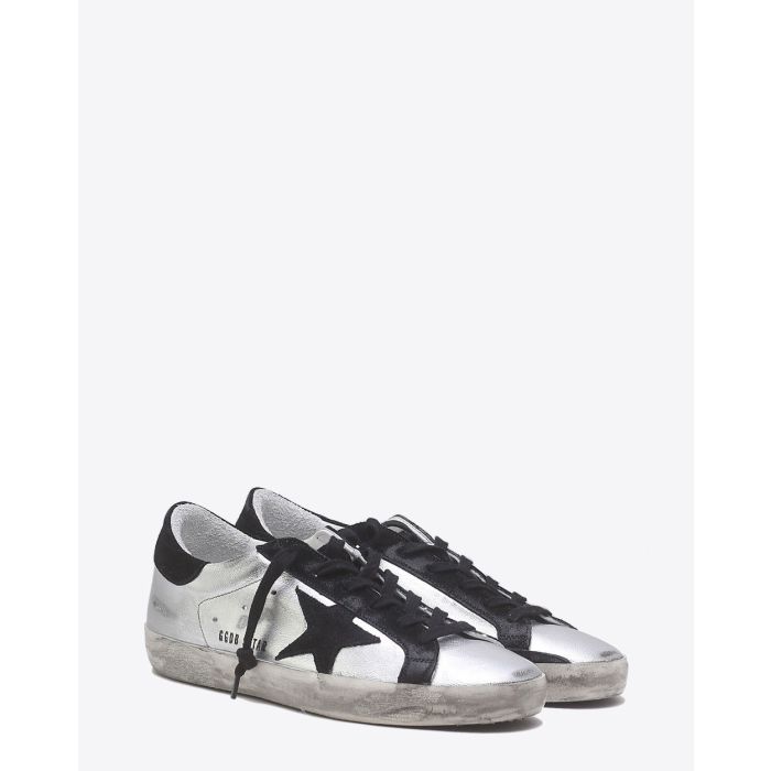 Golden Goose Woman Permanent Sneakers Superstar - Silver Black leather 