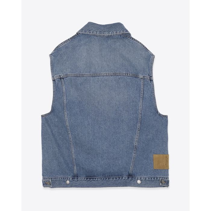 Veste sans manches oversize Janette Haikure en jean bleu délavé Nordic Blue. Vue de dos.