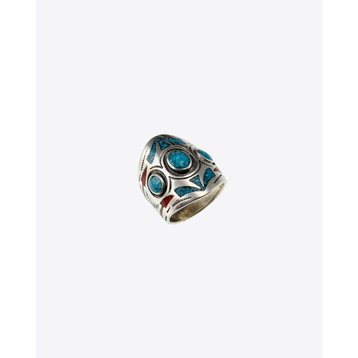 Harpo Bague Navajo Inlay Glève Incrustation Corail & Turquoise R186