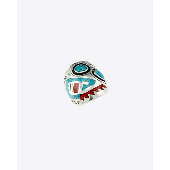 Harpo Bague Navajo Inlay Masque Incrustation Corail & Turquoise R184