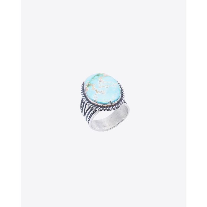 Harpo Bague Turquoise ovale & motif Argent vieilli - BAATH16 