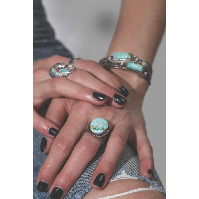 Harpo Bague Turquoise ovale & motif Argent vieilli - BAATH16