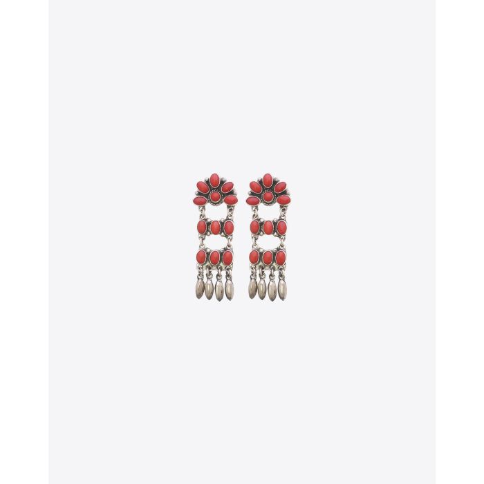 Harpo BO Dormeuses tout Corail 12 Pierres + 4 Pampilles Argent 