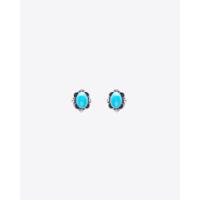 Harpo BO Petite Puce Pastille Turquoise + Serti fleur Argent 